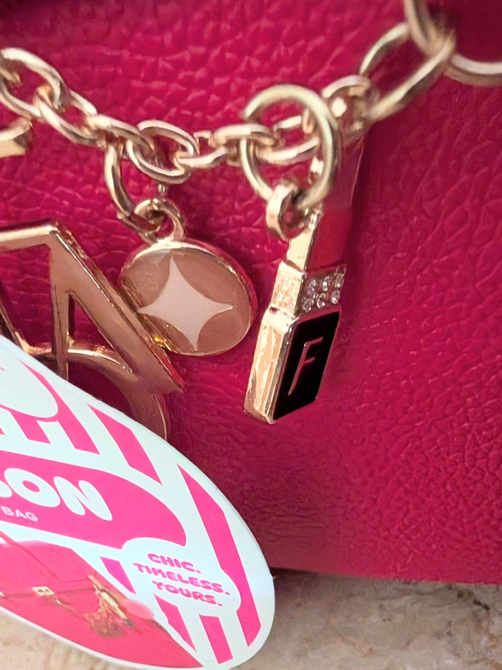 FAO Schwarz Hudson Hot Pink Mini Tote Bag with Pom Charm - Picture 3 of 11